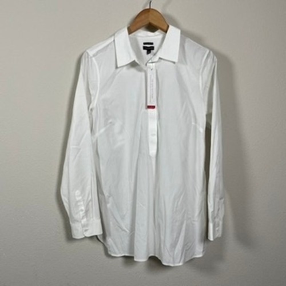 Talbots Non-Iron Shirt Coastal 12 White NWT Button Popover Tunic L/S Cotton